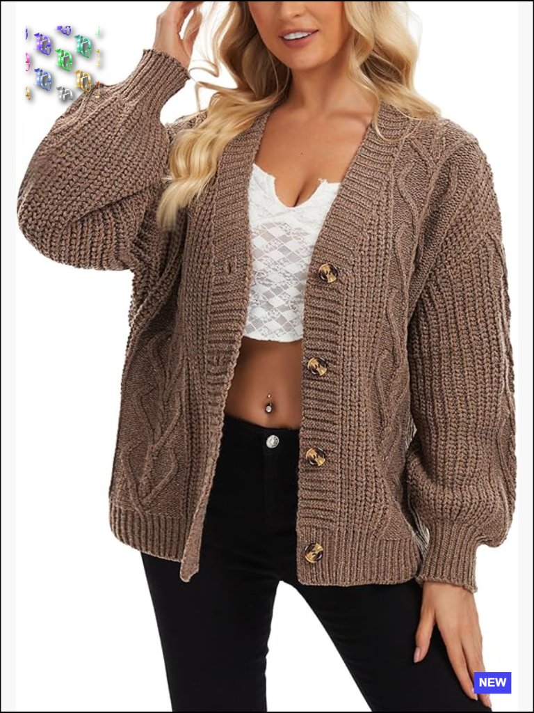 Oversized Cable Knit Cardigan Sweater Long Sleeve Button Front Casual Fall